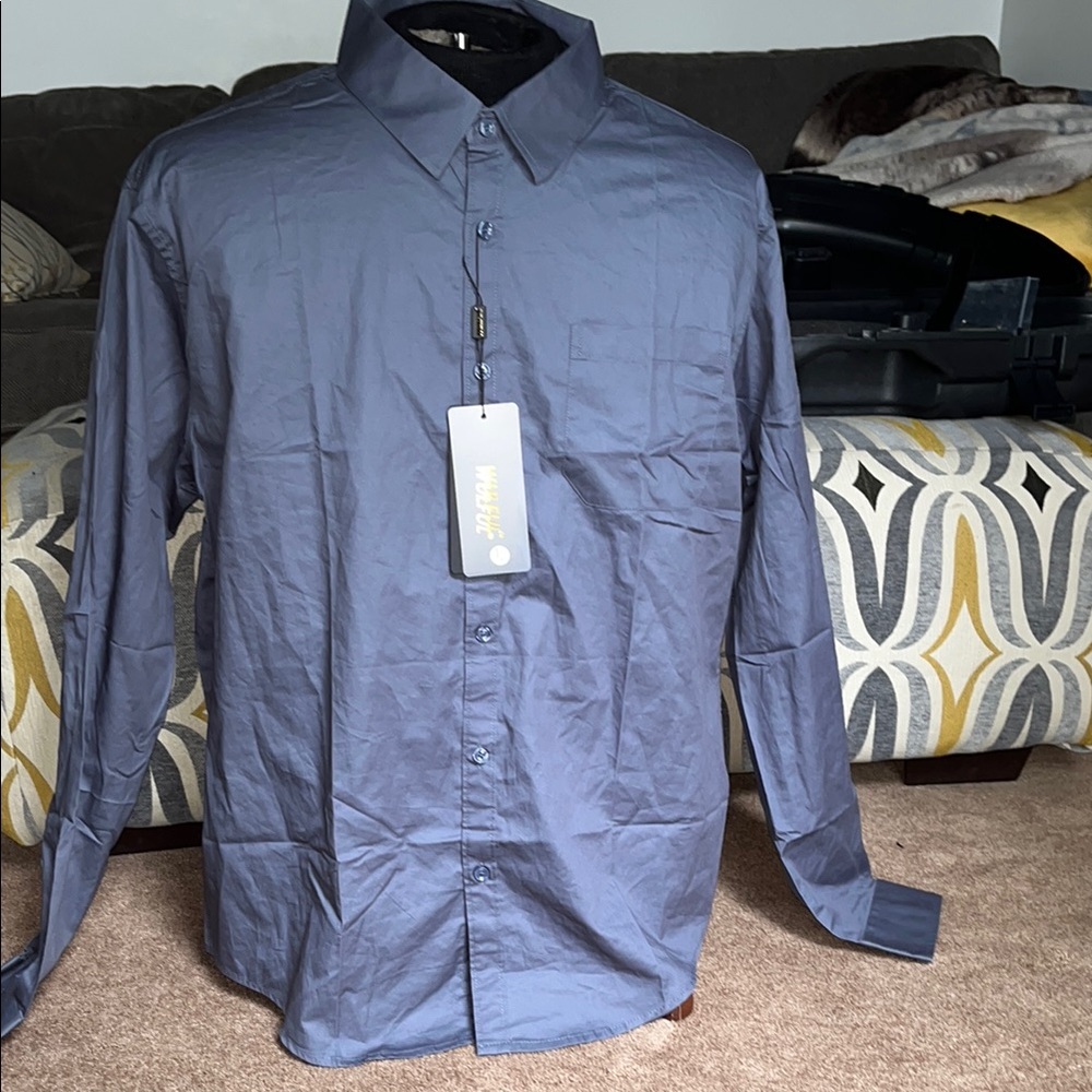 Blue Dress Shirt with Elegant Design and Premium Fabric grayish blue color sz XL